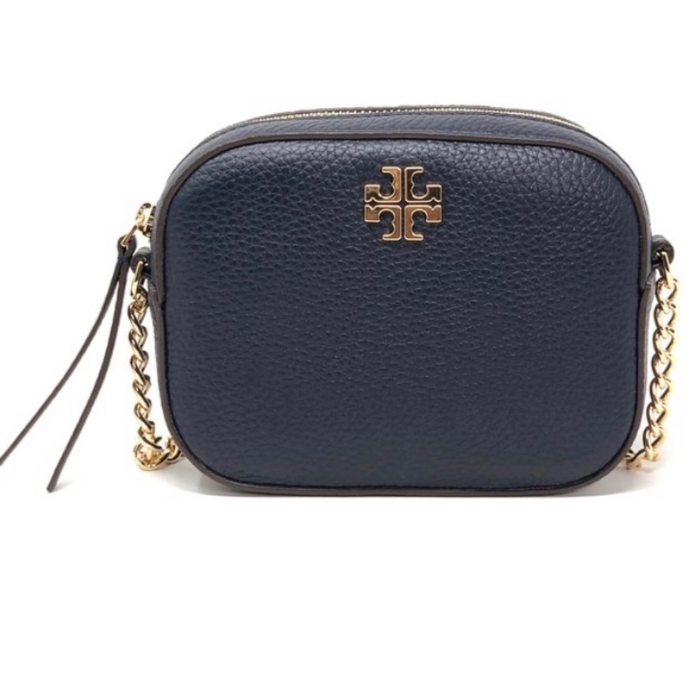 Tory Burch Navy Logo Round Pebbled Leather Bag Crossbody Shoulder